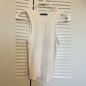Zara Cream Ribbed Fitted Tank Top
